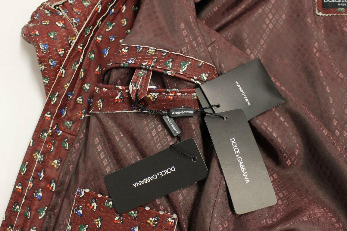 Dolce & Gabbana Bordeaux Leather Boxer Print Jacket Coat -   -  Dolce & Gabbana.