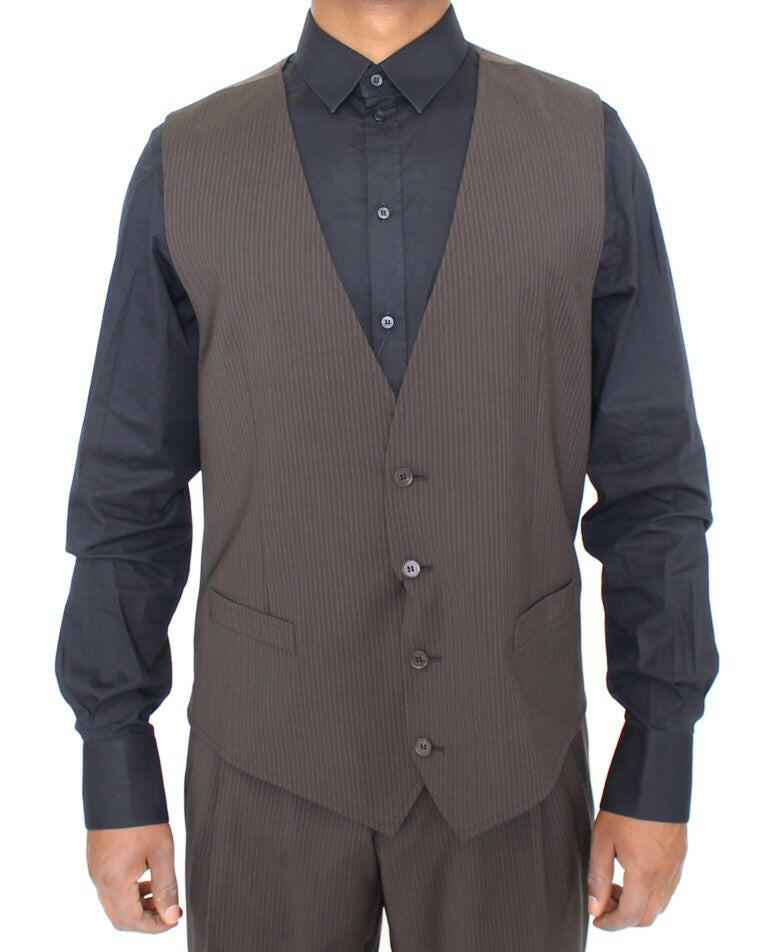 Dolce & Gabbana Brown Striped Stretch Dress Vest -  Vests for Men Suits -  Dolce & Gabbana.