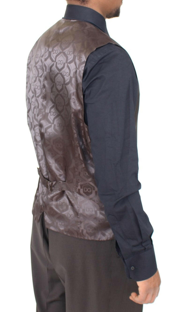 Dolce & Gabbana Brown Striped Stretch Dress Vest -  Vests for Men Suits -  Dolce & Gabbana.