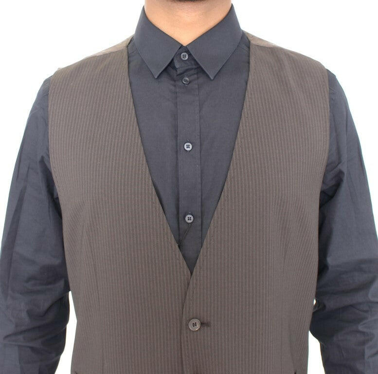 Dolce & Gabbana Brown Striped Stretch Dress Vest -  Vests for Men Suits -  Dolce & Gabbana.