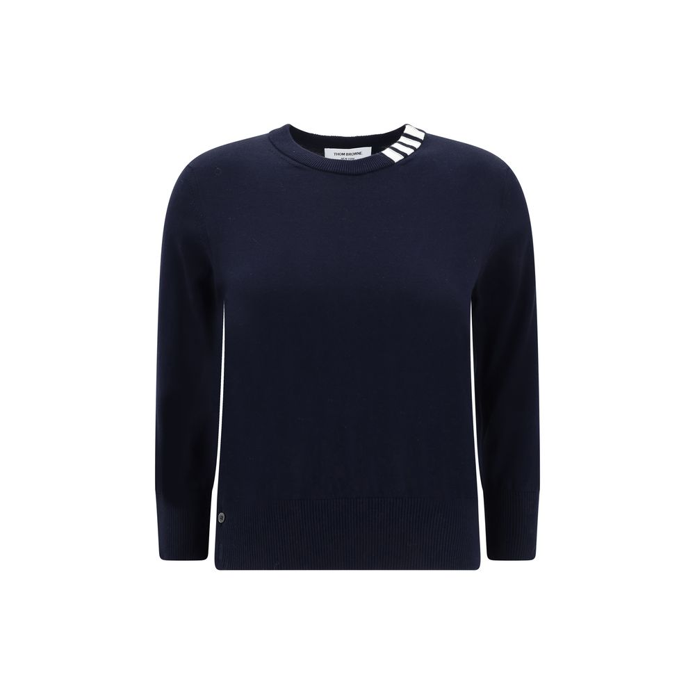 Thom Browne White bands crew neck Sweater -   -  Thom Browne.