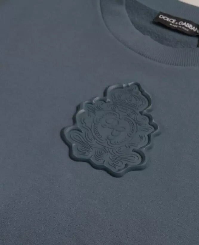 Dolce & Gabbana Blue Cotton Logo Patch Crew Neck Men Pullover Sweater -   -  Dolce & Gabbana.