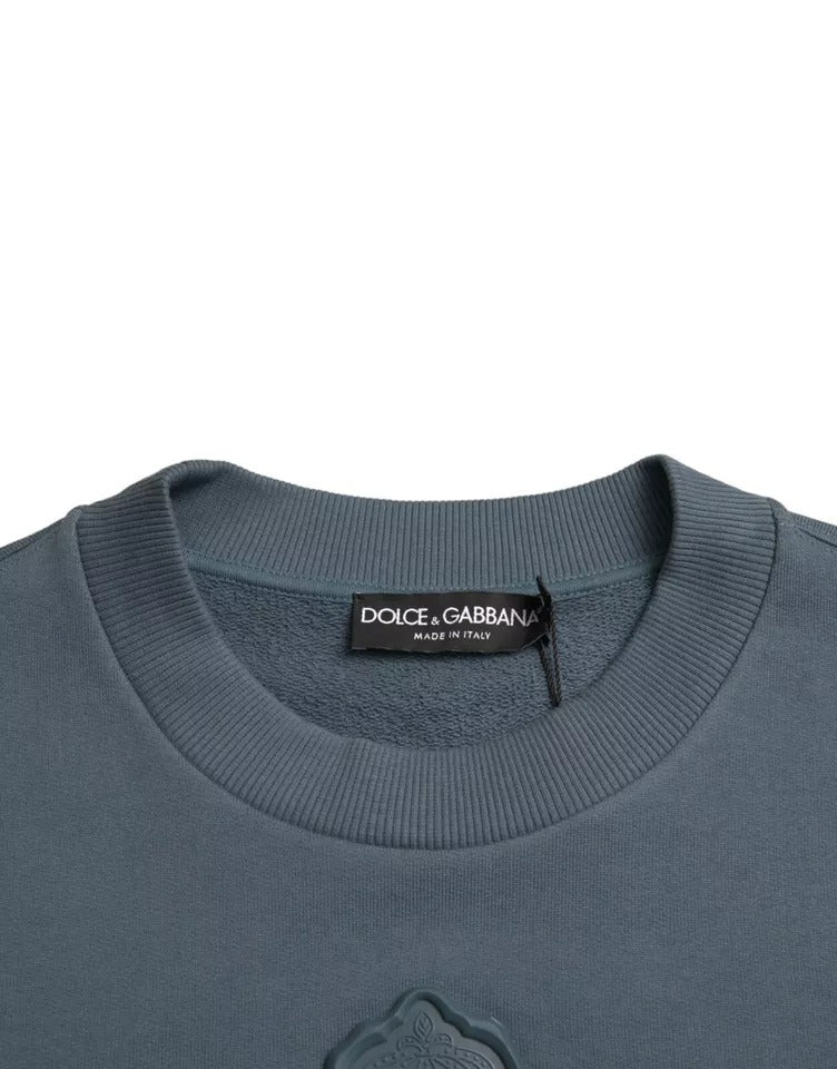 Dolce & Gabbana Blue Cotton Logo Patch Crew Neck Men Pullover Sweater -   -  Dolce & Gabbana.
