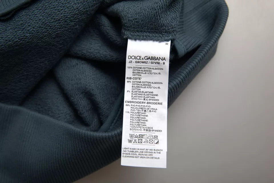 Dolce & Gabbana Blue Cotton Logo Patch Crew Neck Men Pullover Sweater -   -  Dolce & Gabbana.