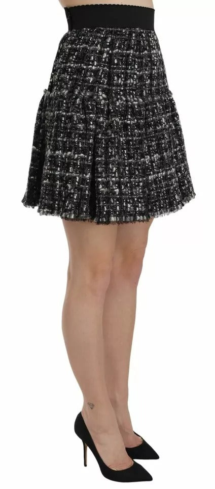 Dolce & Gabbana Black Check Flounce Detailed Wool Mini Skirt -   -  Dolce & Gabbana.