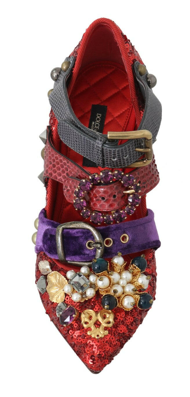 Dolce & Gabbana Red Sequined Crystal Studs Heels Shoes -   -  Dolce & Gabbana.