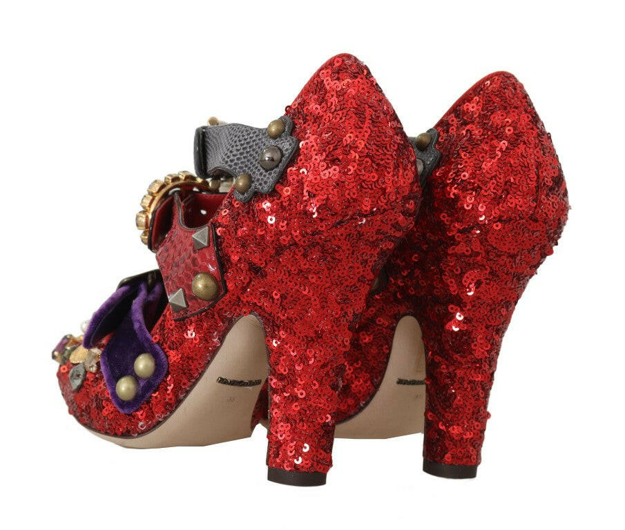 Dolce & Gabbana Red Sequined Crystal Studs Heels Shoes -   -  Dolce & Gabbana.