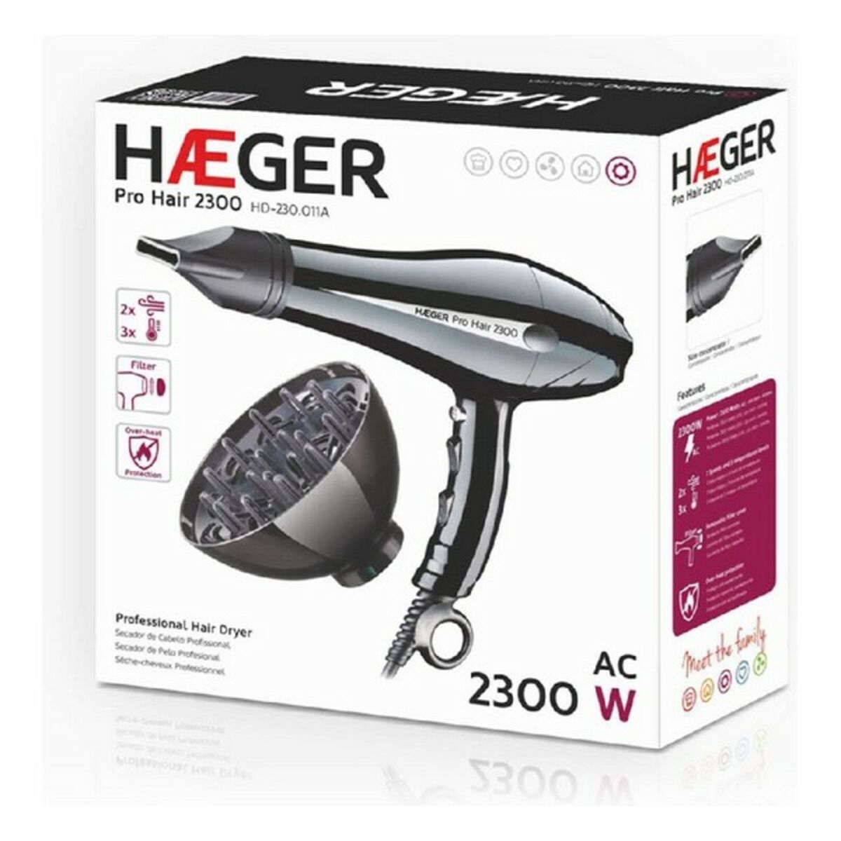 Hairdryer Haeger HD-230.011B 2300 W Black 2300 W -  Beauty, Hair care -  Haeger.