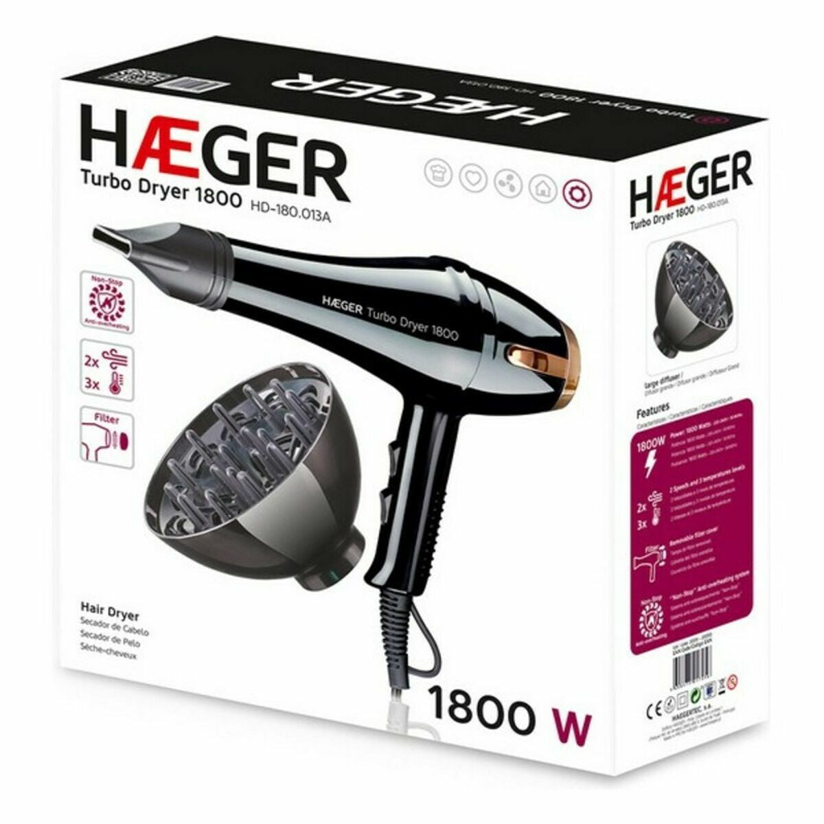 Hairdryer Haeger HD-180.013A 1800 W Black -  Beauty, Hair care -  Haeger.