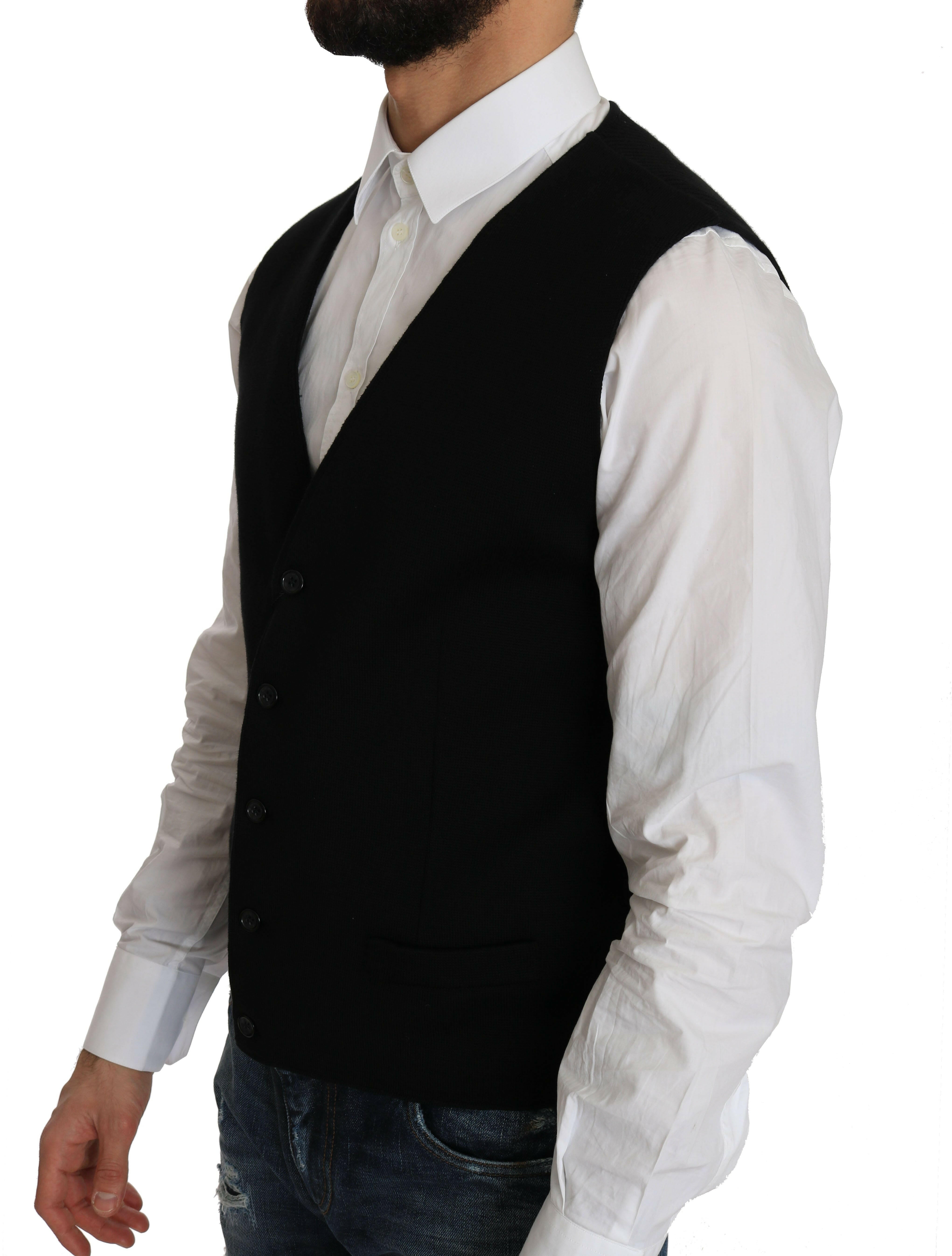 Dolce & Gabbana Black Cotton Dress Woven Waistcoat -  Vests for Men Suits -  Dolce & Gabbana.