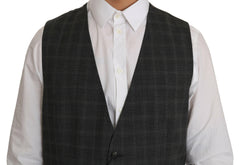 Dolce & Gabbana Gray Wool STAFF Checkered Stretch Vest -  Vests for Men Suits -  Dolce & Gabbana.