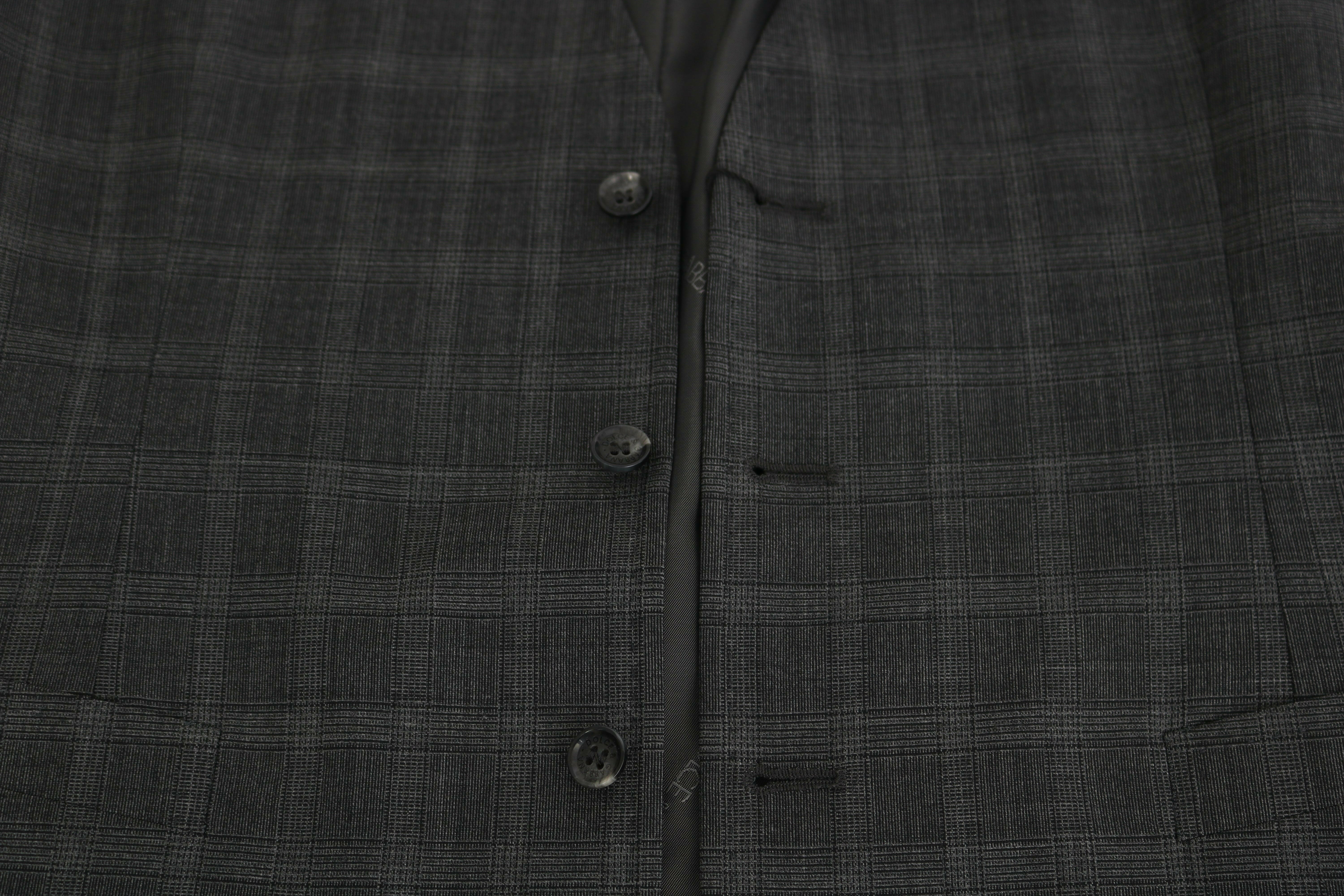 Dolce & Gabbana Gray Wool STAFF Checkered Stretch Vest -  Vests for Men Suits -  Dolce & Gabbana.