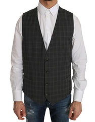 Dolce & Gabbana Gray Wool STAFF Checkered Stretch Vest -  Vests for Men Suits -  Dolce & Gabbana.