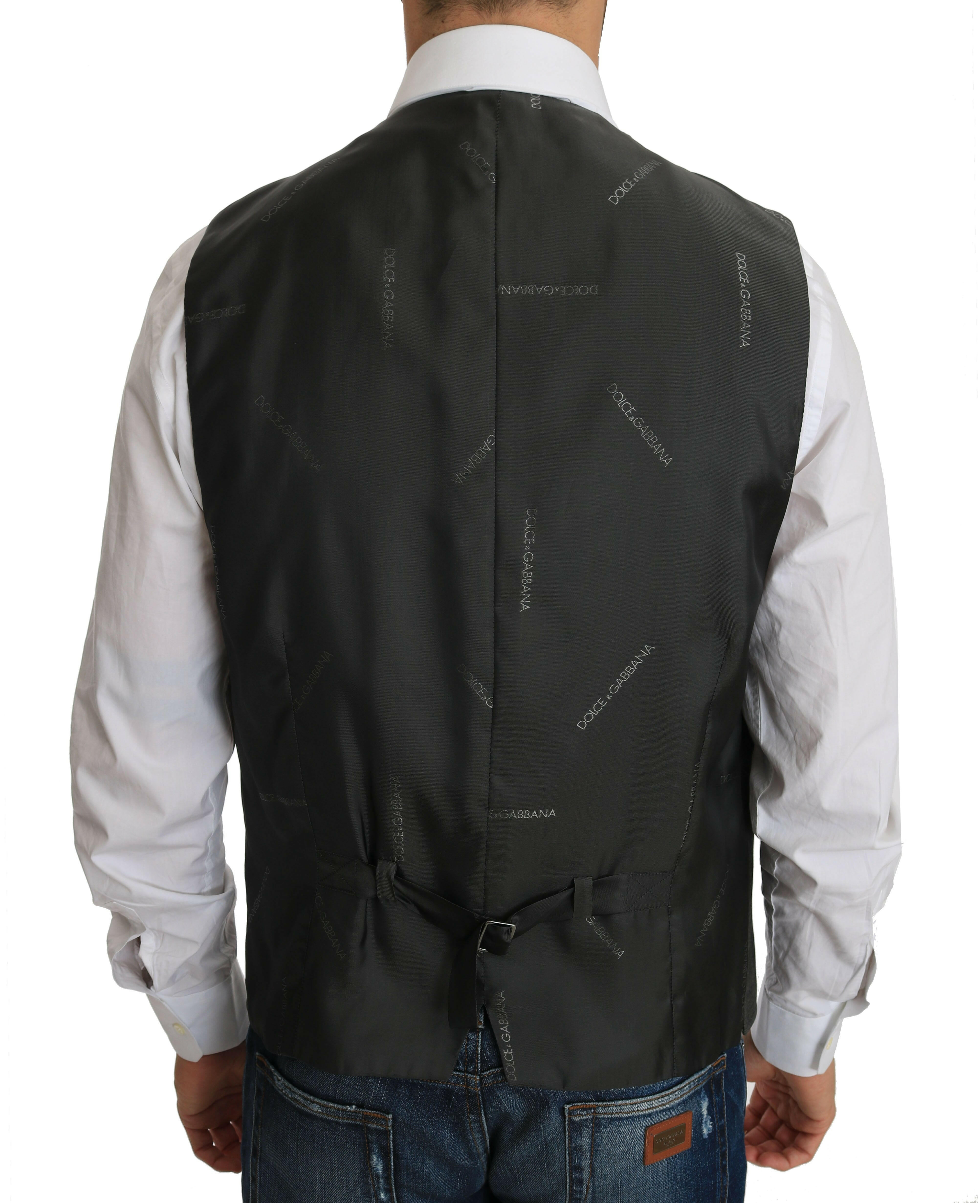 Dolce & Gabbana Gray Wool STAFF Checkered Stretch Vest -  Vests for Men Suits -  Dolce & Gabbana.
