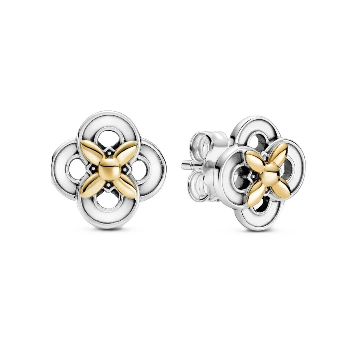 Ladies' Earrings Pandora TWO-TONE FLOWER Sterling silver 925 -  Jewellery, Women -  Pandora.