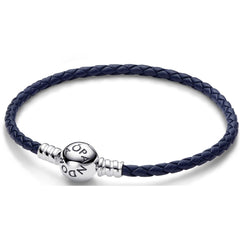 Ladies' Bracelet Pandora ROUND CLASP BLUE BRAIDED LEATHER BRACELET -  Jewellery, Women -  Pandora.