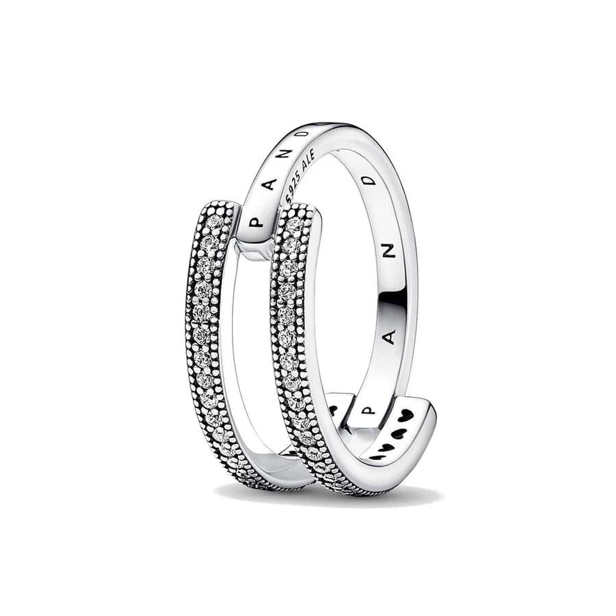 Ladies' Ring Pandora SIGNATURE LOGO & PAVE DOUBLE BAND - RING - SIZE 54 -  Jewellery, Women -  Pandora.