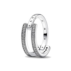 Ladies' Ring Pandora SIGNATURE LOGO & PAVE DOUBLE BAND - RING - SIZE 54 -  Jewellery, Women -  Pandora.
