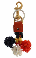 Dolce & Gabbana Brown Gold Raffia Leather Clasp Finder Chain Keyring -   -  Dolce & Gabbana.