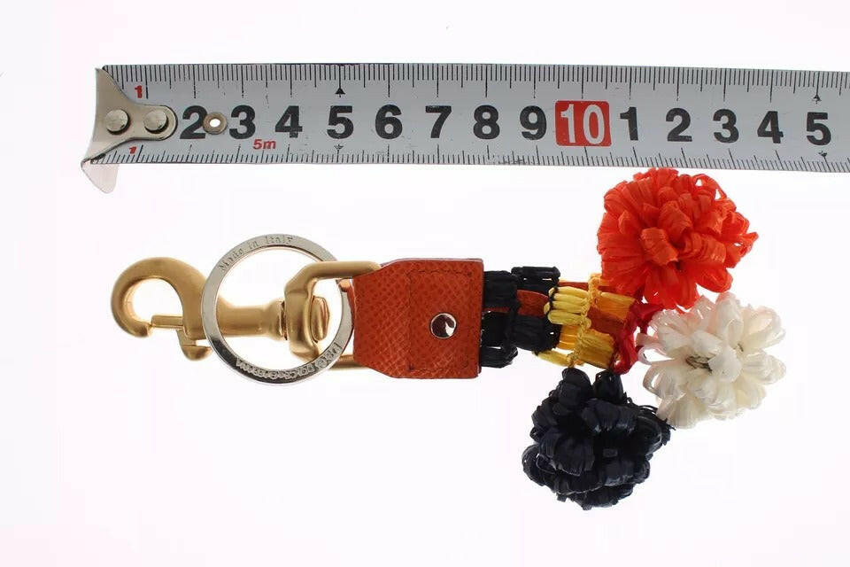 Dolce & Gabbana Brown Gold Raffia Leather Clasp Finder Chain Keyring -   -  Dolce & Gabbana.