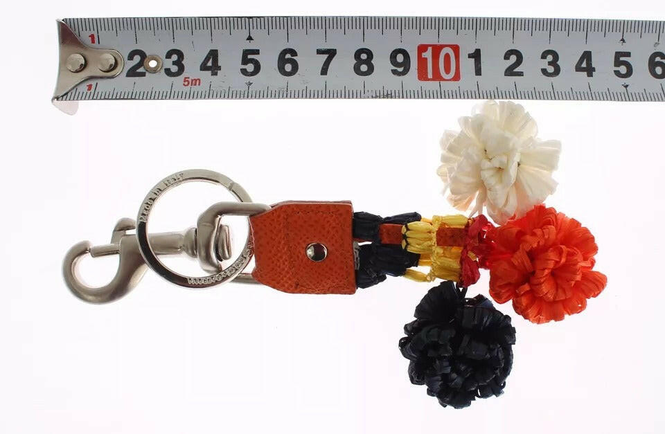 Dolce & Gabbana Silver Brown Raffia Leather Clasp Finder Chain Keyring -   -  Dolce & Gabbana.
