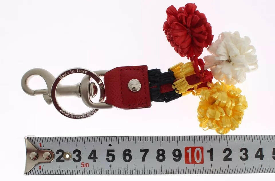 Dolce & Gabbana Silver Brown Raffia Leather Clasp Finder Chain Keyring -   -  Dolce & Gabbana.