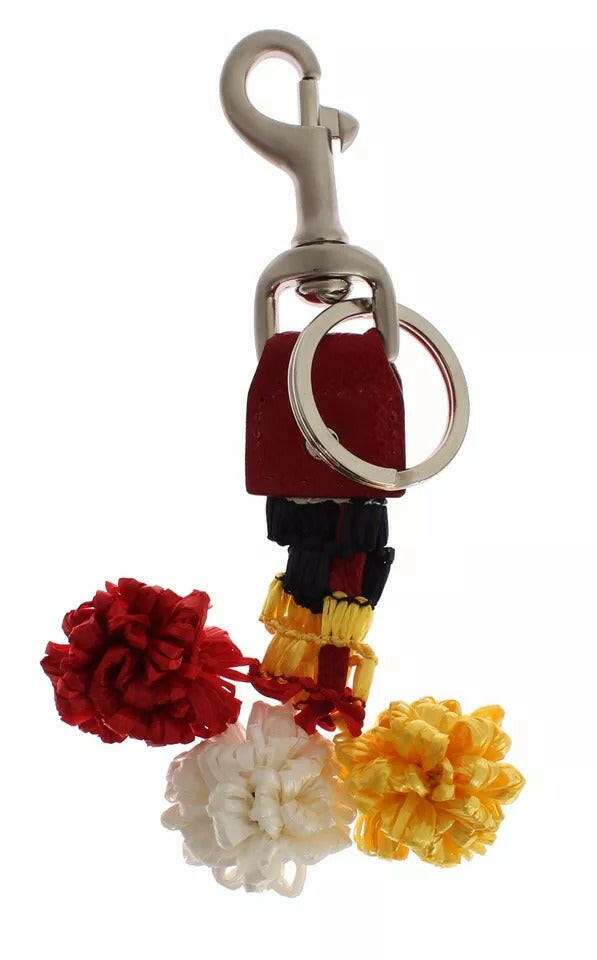 Dolce & Gabbana Silver Brown Raffia Leather Clasp Finder Chain Keyring -   -  Dolce & Gabbana.