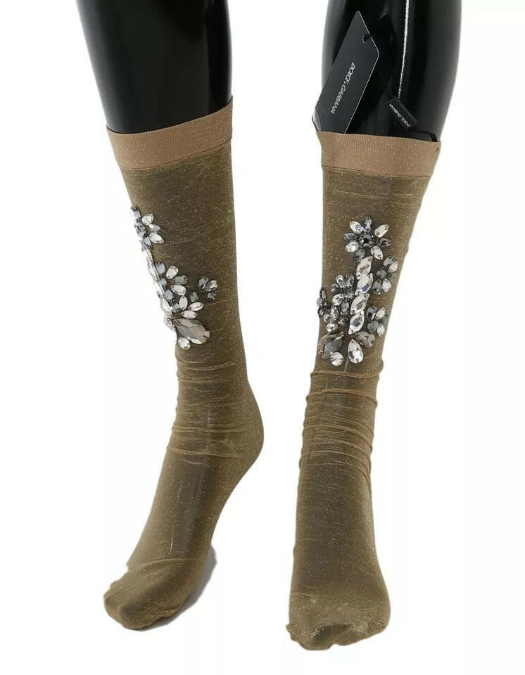 Dolce & Gabbana Gold Stretch Floral Clear Crystal Stocking Socks -   -  Dolce & Gabbana.