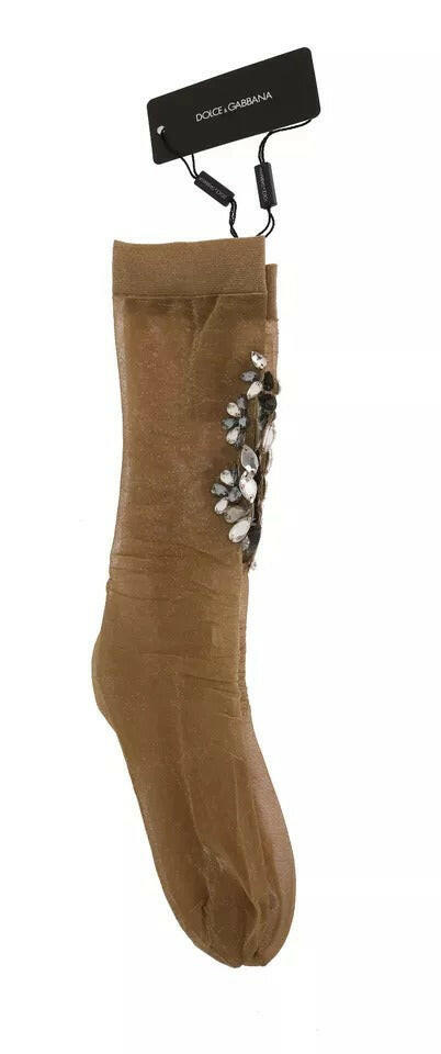 Dolce & Gabbana Gold Stretch Floral Clear Crystal Stocking Socks -   -  Dolce & Gabbana.