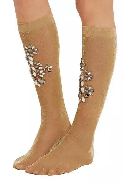 Dolce & Gabbana Gold Stretch Floral Clear Crystal Stocking Socks -   -  Dolce & Gabbana.