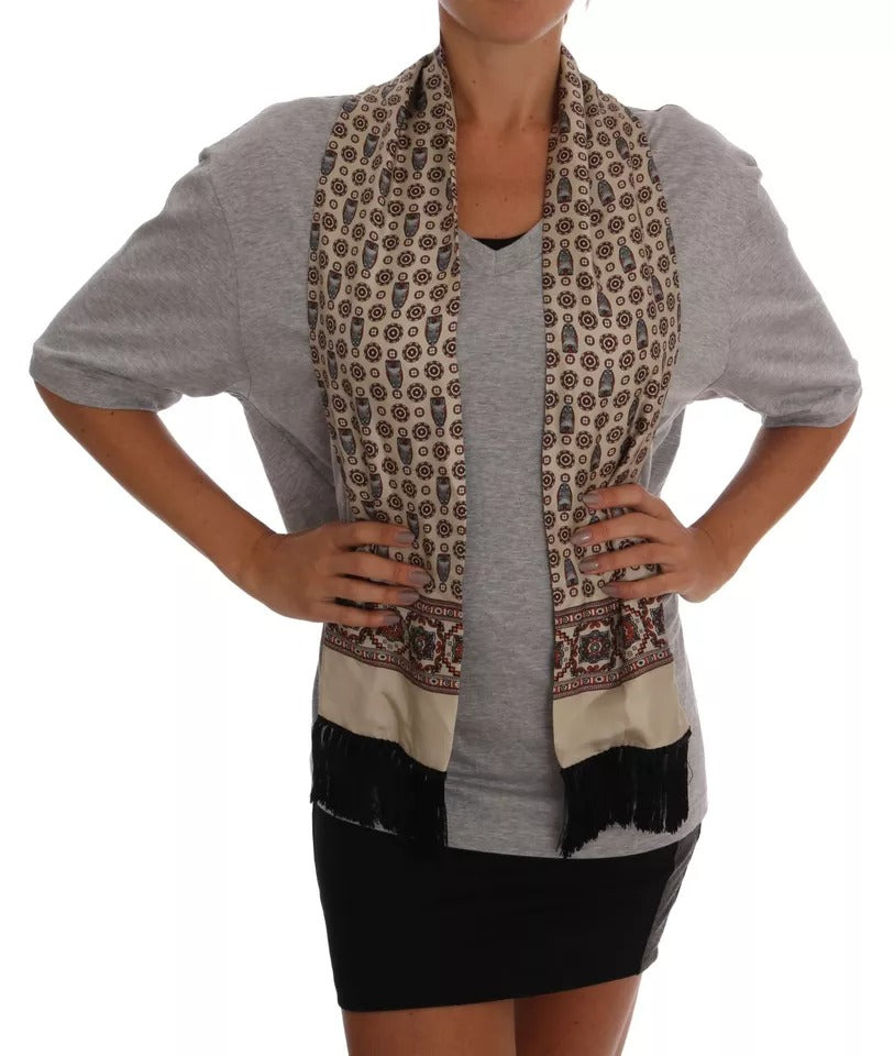 Dolce & Gabbana Gray Cotton Owl Silk Scarf Top T-shirt -   -  Dolce & Gabbana.