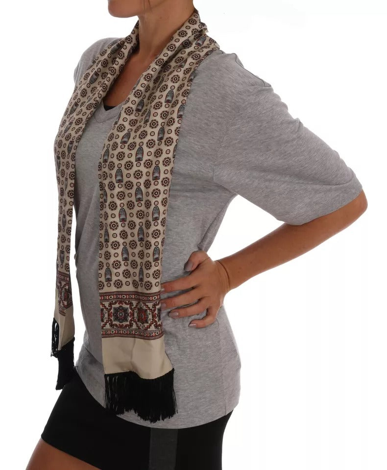 Dolce & Gabbana Gray Cotton Owl Silk Scarf Top T-shirt -   -  Dolce & Gabbana.