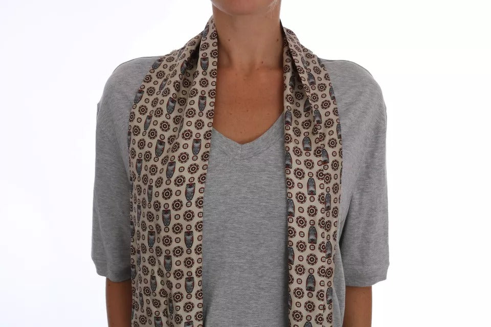 Dolce & Gabbana Gray Cotton Owl Silk Scarf Top T-shirt -   -  Dolce & Gabbana.