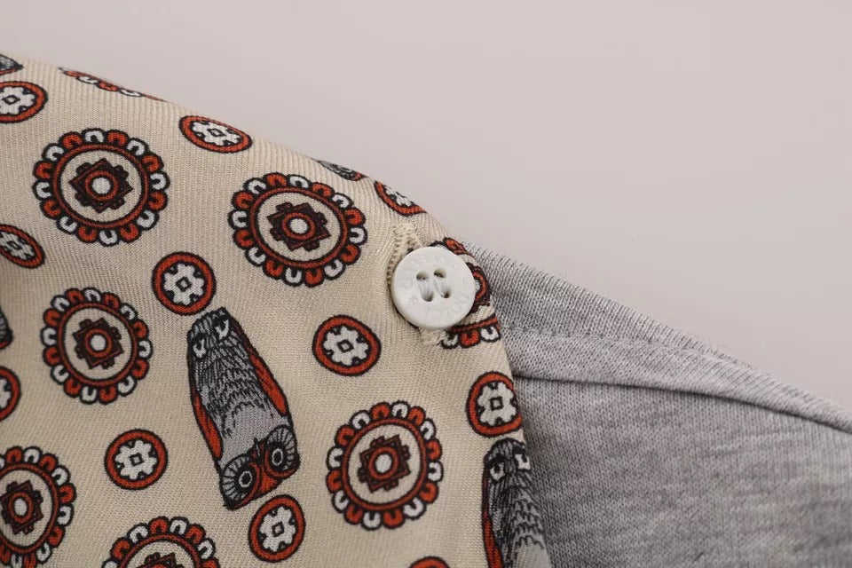 Dolce & Gabbana Gray Cotton Owl Silk Scarf Top T-shirt -   -  Dolce & Gabbana.