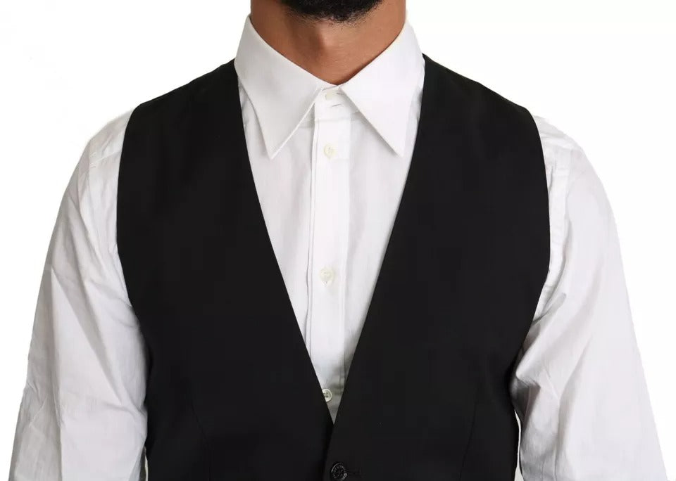 Dolce & Gabbana Black Wool Logo Waistcoat Vest -   -  Dolce & Gabbana.