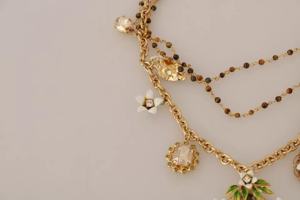 Dolce & Gabbana Gold Brass Crystal Floral Statement Charms Necklace -   -  Dolce & Gabbana.
