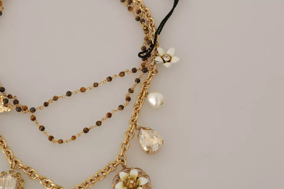 Dolce & Gabbana Gold Brass Crystal Floral Statement Charms Necklace -   -  Dolce & Gabbana.