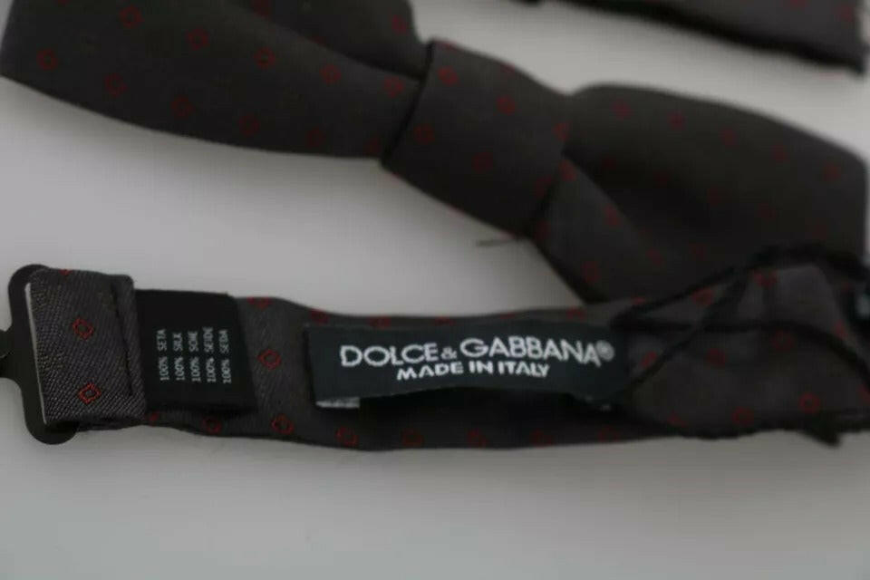 Dolce & Gabbana Gray Dotted Silk Adjustable Neck Bow Tie -  Neckties, Men -  Dolce & Gabbana.