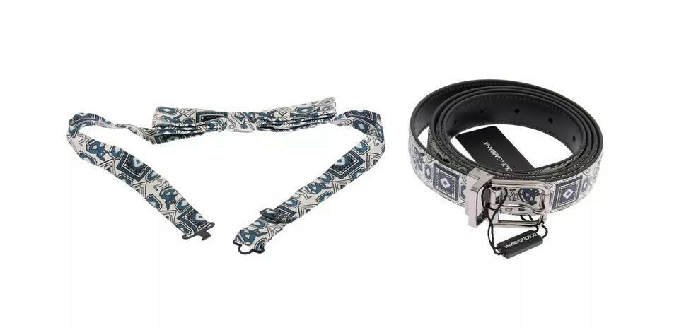 Dolce & Gabbana White Blue Silk Bowtie Leather Belt Gift Box Set -   -  Dolce & Gabbana.