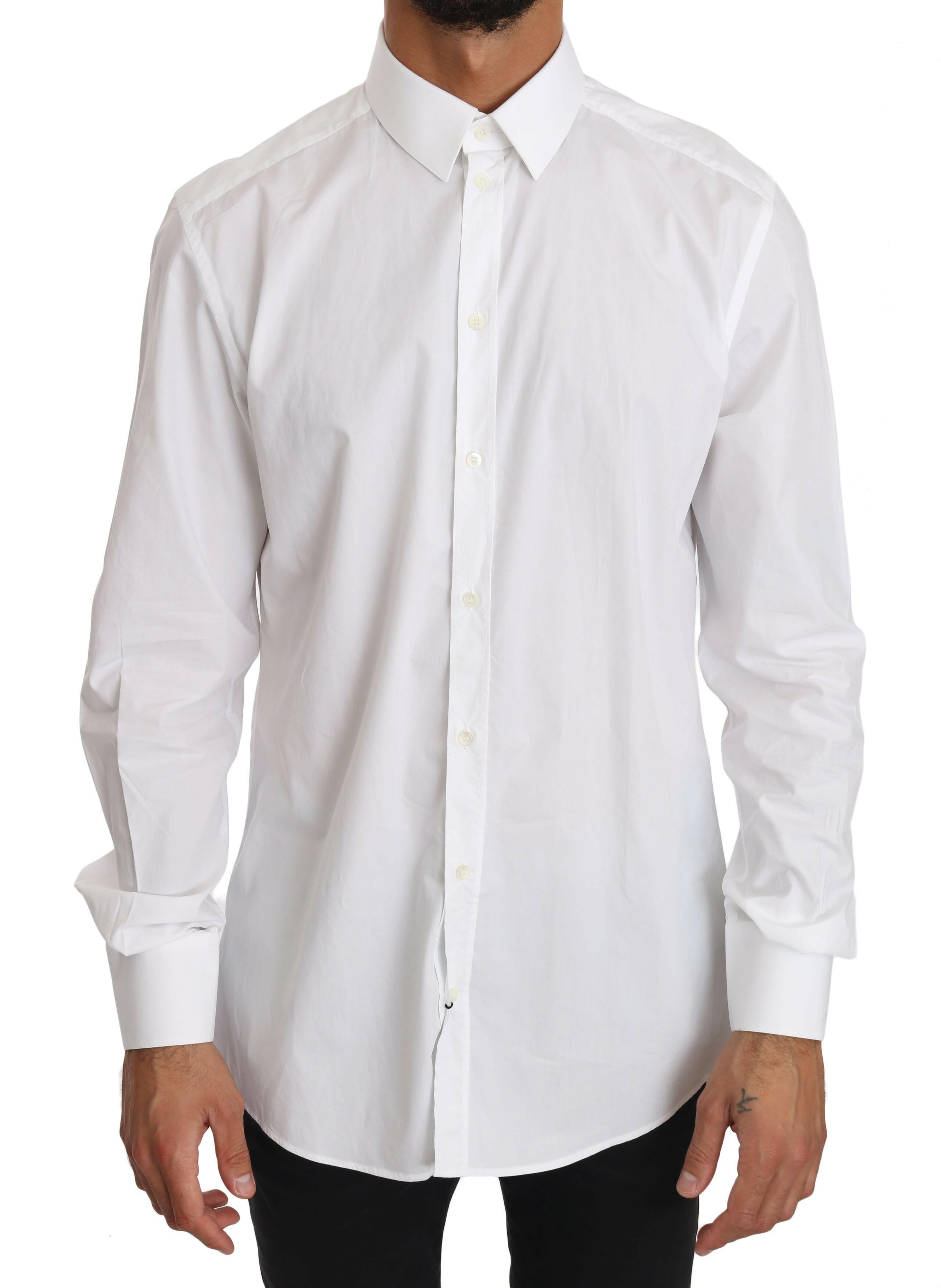 Dolce & Gabbana White Cotton GOLD Dress Shirt -   -  Dolce & Gabbana.