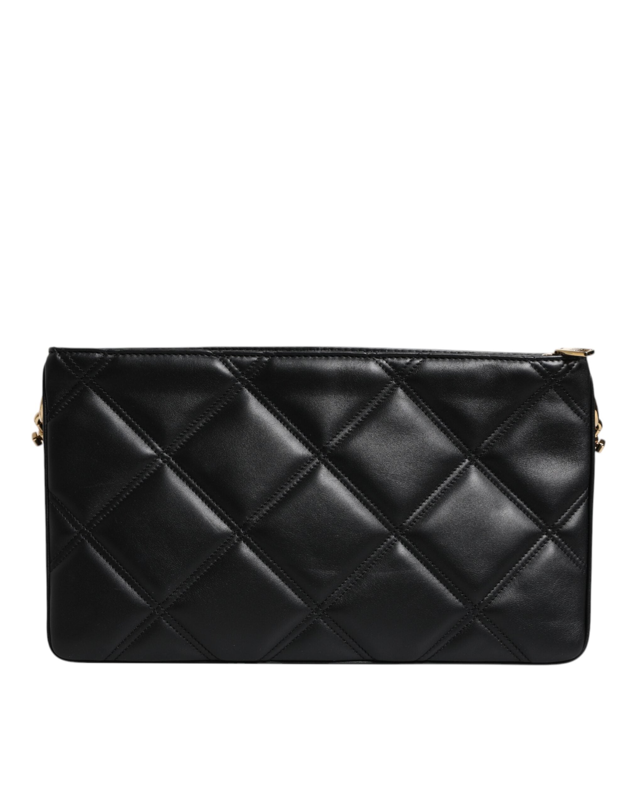 Dolce & Gabbana Black Leather Crystal Embellished Logo Shoulder Bag -   -  Dolce & Gabbana.