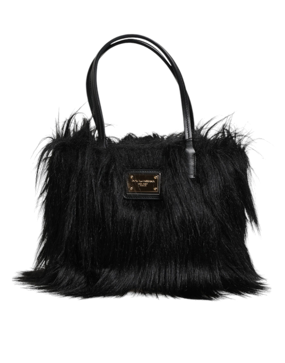 Dolce & Gabbana Black Fur Logo Plaque Double Handle Shoulder Bag -   -  Dolce & Gabbana.
