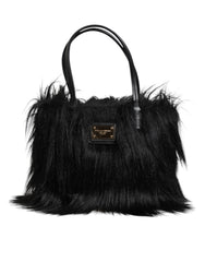 Dolce & Gabbana Black Fur Logo Plaque Double Handle Shoulder Bag -   -  Dolce & Gabbana.