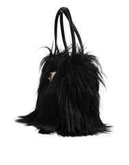 Dolce & Gabbana Black Fur Logo Plaque Double Handle Shoulder Bag -   -  Dolce & Gabbana.