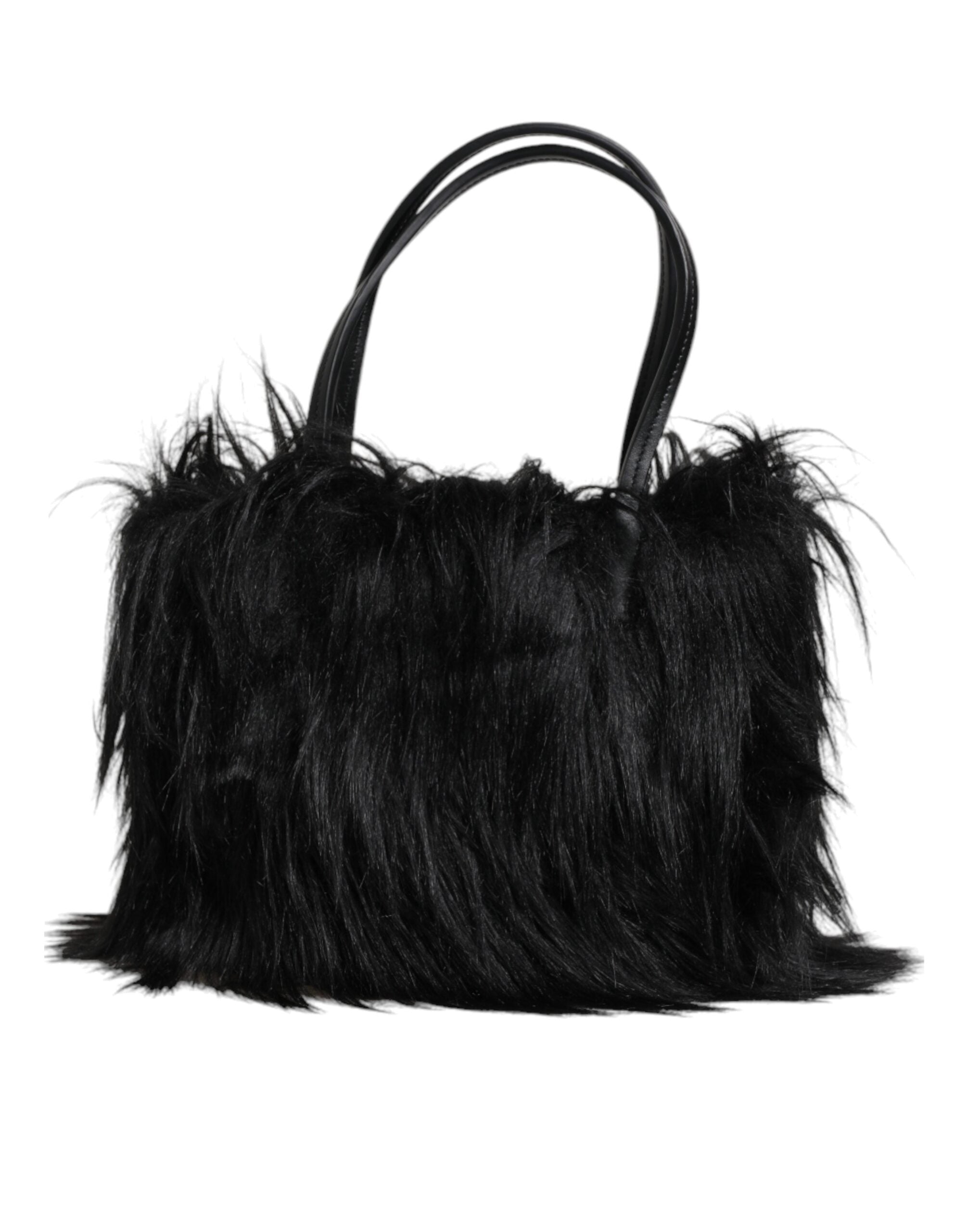 Dolce & Gabbana Black Fur Logo Plaque Double Handle Shoulder Bag -   -  Dolce & Gabbana.
