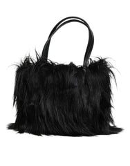 Dolce & Gabbana Black Fur Logo Plaque Double Handle Shoulder Bag -   -  Dolce & Gabbana.