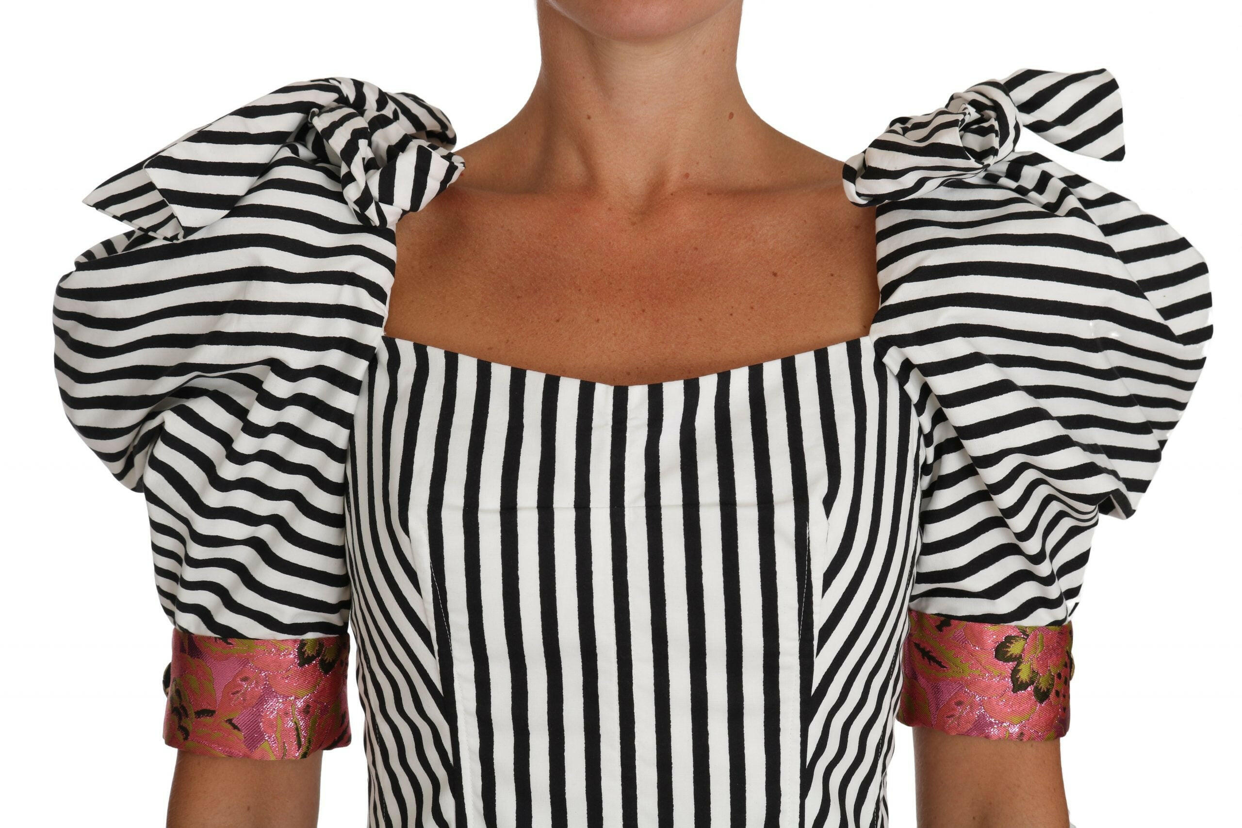 Dolce & Gabbana White Black Striped Cropped Top Puff Sleeve Shirts -   -  Dolce & Gabbana.