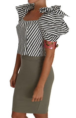 Dolce & Gabbana White Black Striped Cropped Top Puff Sleeve Shirts -   -  Dolce & Gabbana.