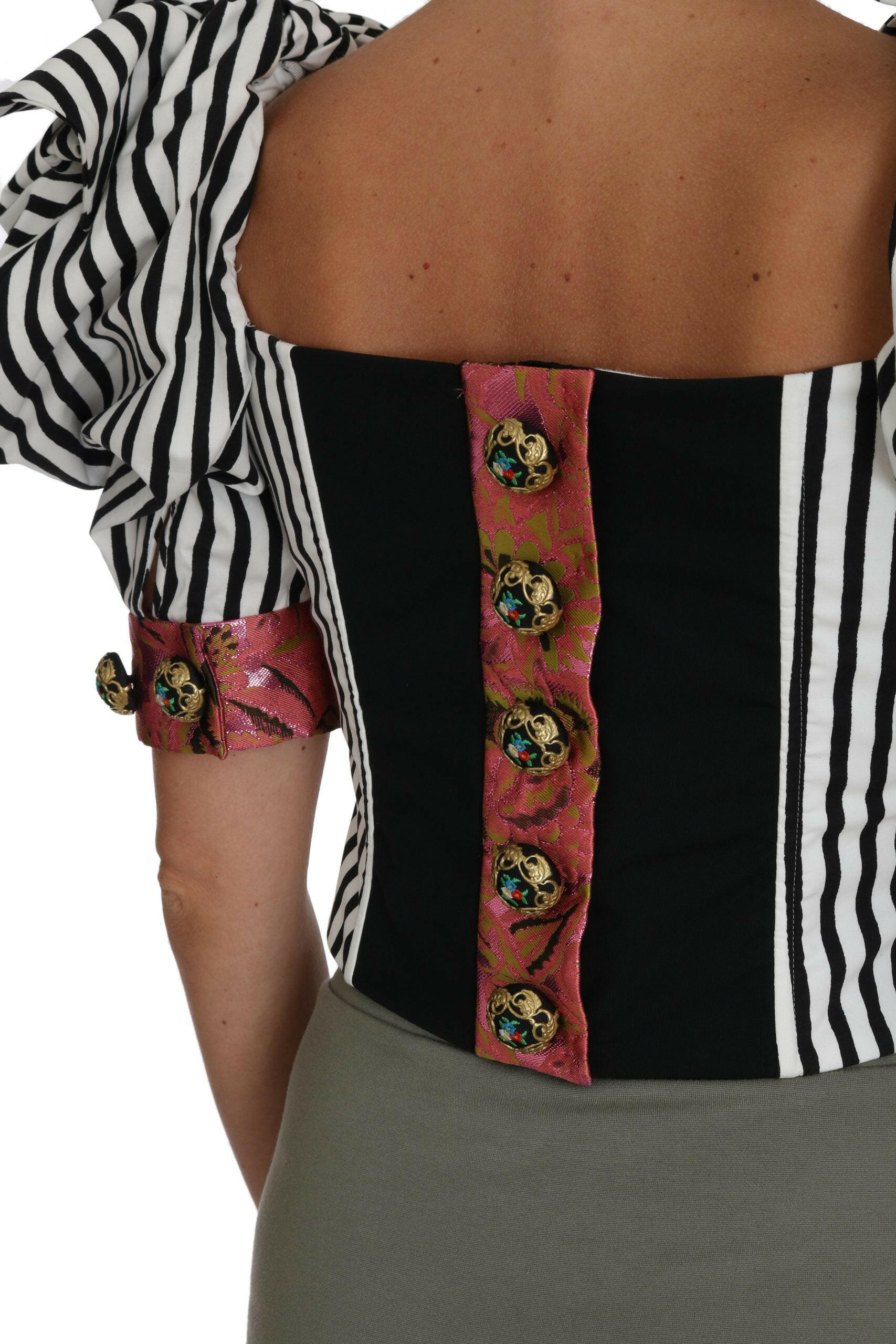 Dolce & Gabbana White Black Striped Cropped Top Puff Sleeve Shirts -   -  Dolce & Gabbana.