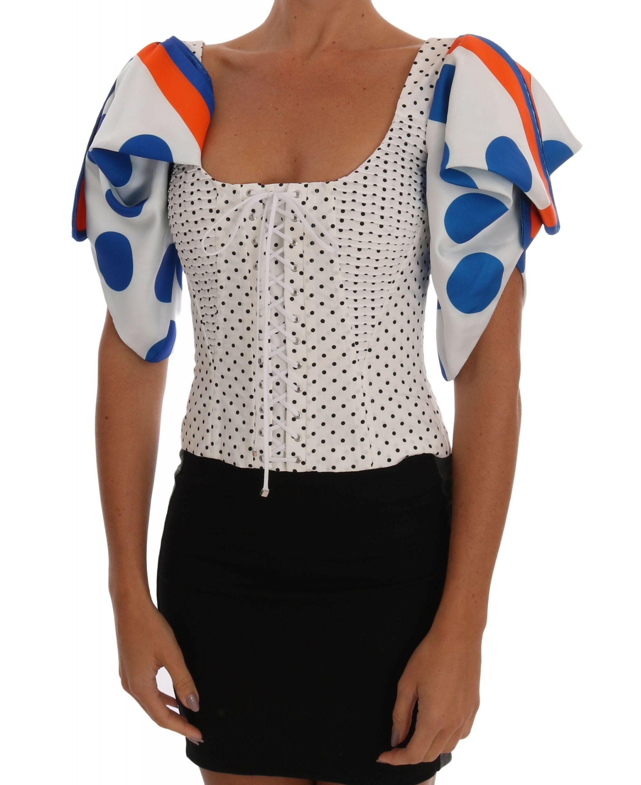Dolce & Gabbana White Polka Silk Corset Bustier Top -   -  Dolce & Gabbana.